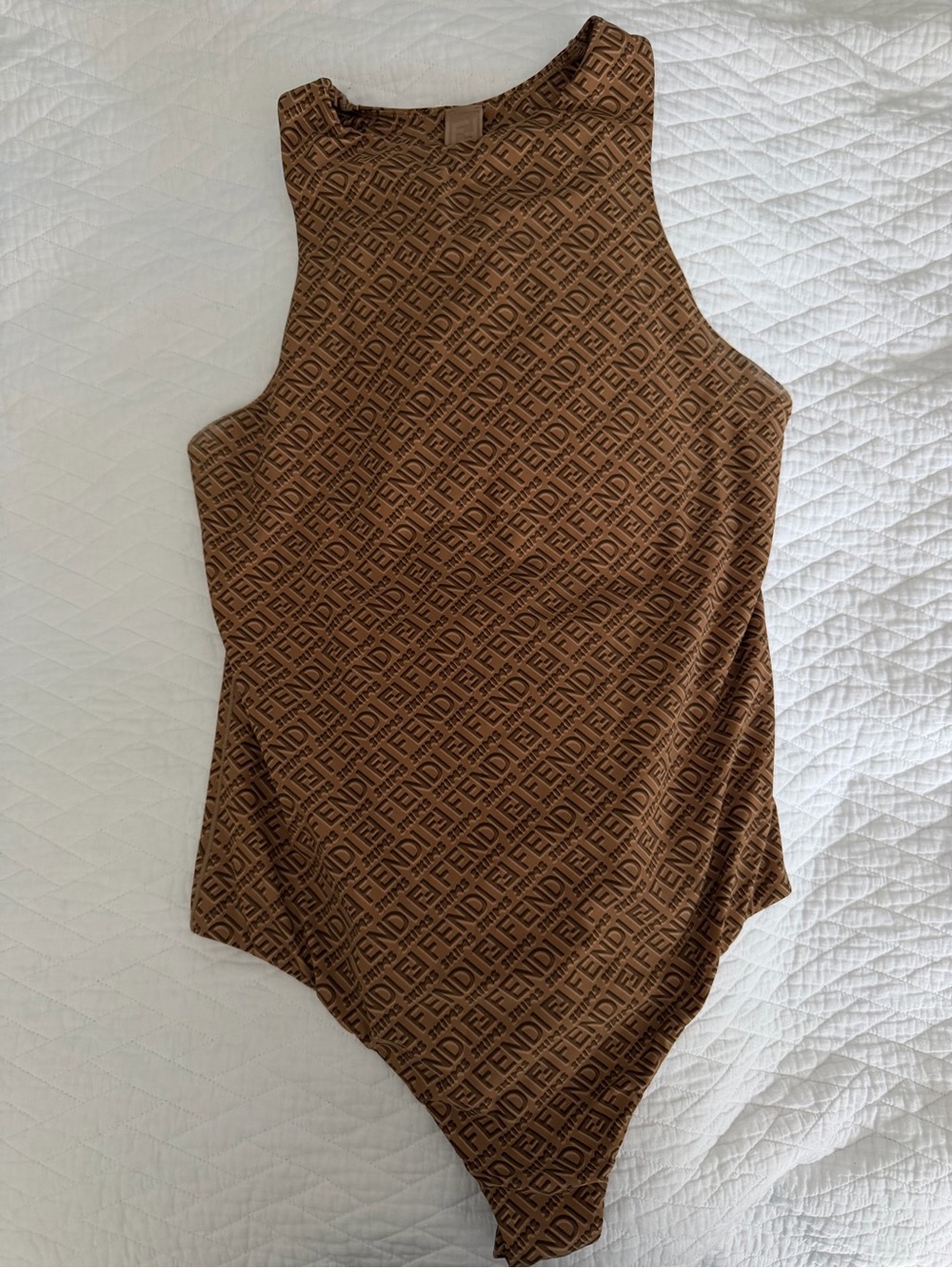 SKIMS Brown Logo-Print High-Neck Sleeveless Bodysuit